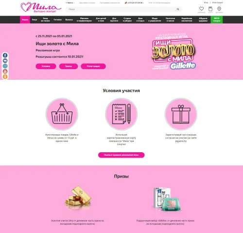 Разработка нового сайта для интернет-магазина крупной розничной сети магазинов «Мила» в Беларуси - косметика, парфюмерия и бытовая химия